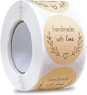 1.5 Inch Handmade with Love Stickers,500 Pcs Baking Kraft Paper Stickers Heart Shape Lables for Baking Packaging,Envelope Seals, Small Business, Stickers Tags for Wedding,Birthday,Party Gift Wrap Bag
