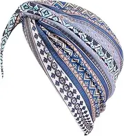 [Generic] Soft Cotton Chemo Caps Muslim Print Head Scarf Cover Hat Bandana Turban Hat Headwrap for Hair Loss - Navy