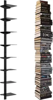 Invisible Floating Bookshelf for Wall Mounted, 8 Tier Vertical Spine Book Tower,