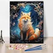 TUMOVO Animal Paint by Numbers, Fox Sitting in The Forest with a Full Moon Paint by Number Kits, Fox Paint by Number for Wall Decor, Oil Painting with Brushes and Pigment, 16 x20 Inch