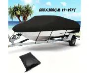 Black 210T Yacht Boat Cover Anti-UV Waterproof Outdoor Protection Heavy Duty Marine Fishing Speedboat 3.35-6.71meter 17-19Ft（600X300cm)