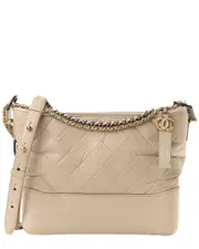 Chanel Beige Leather Aged Quilted Small Gabrielle Hobo (Authentic Pre-Loved)