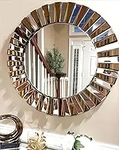 Artloge 32 inch Round Wall Mirror: Large Decorative Silver Glass Vanity with Beveled Crystal Bling Sunburst Frame Edge, Home Modern Art Deco for Livingroom Bathroom Diningroom Bedroom