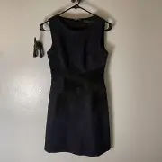 BCBGMAXAZRIA Navy Blue Crochet Lace Patchwork Lining Sheath Shift Dress 2 NWT