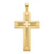 14k Yellow Gold Fancy Sandblasted Cross Pendant