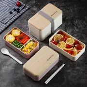Microwave Double Layer Lunch Box Wooden Style Bento Box Portable Container Box