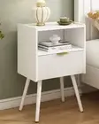 White Nightstand,Modern Bedside Table with Storage Drawer and Open Wood Shelf...