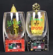 (2) 2022 WINE CHOCOLATES Stemless Wine Glass & Wine Bottle Stoppers & Chocolates