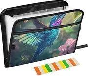 Quteprint 13 Pockets Expanding File Folder with Zipper Closure, Spring Flowers Hummingbird Accordion File Folder with Sticky Labels, Letter Size A4 Papers Expandable File Document Organizer