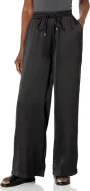 Steve Madden Dorian High Waist Satin Wide Leg Drawstring Trousers Pants Black
