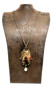 Lovely Michal Negrin Hamsa Necklace With Colorful Crystals Unique #719#
