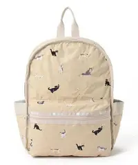 在飛比找Yahoo!奇摩拍賣優惠-YOYO免運~Lesportsac 杏色刺繡貓咪卡通背包雙肩