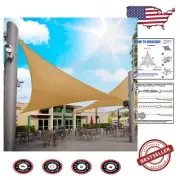 16' x 16' Sand Beige Triangle Sun Shade Sail - 95% UV Protection & Heavy Duty