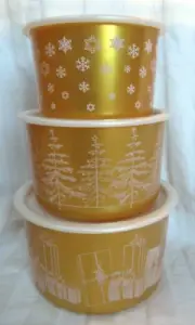 Tupperware Holiday Canisters Stacking Set of 3 Snowflakes Pearlescent Shimmers