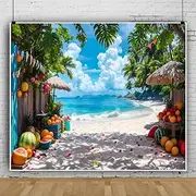 Summer Backdrop 10x8ft Fresh Fruits Leaves Palm Trees Tropical Beach Backdrops for Photography for Hawaiian Party Decorations Birthday Baby Shower Photo Booth Props