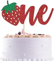 Red Glitter Strawberry One Cake Topper, Berry 1st Birthday/A Sweet Little Berry is on the Way, StrawberryThemed Baby's 1st Birthday Baby Shower Party Supplies
