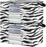 Joisal Zebra Pattern 2 Pack Bags for Blankets, Fabric Storage Bags, Zippered Storage Bags, Dorm Storage