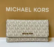 MICHAEL KORS JET SET TRAVEL LARGE TRIFOLD WALLET MK VANILLA BROWN