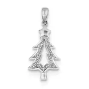 Sterling Silver Rhodium Plated Diamond Christmas Tree Pendant