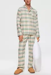 NEW PETER ALEXANDER MENS TARTAN CHECK CARAMEL GREEN TOP + PANTS PJ SET XL RP$139