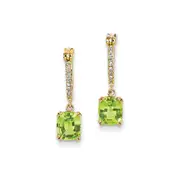 14k Yellow Gold Real Diamond u0026 Peridot Dangle Hoop Earrings