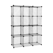 12 Cube Wire Grid Organiser Bookcase Storage Cabinet Wardrobe Closet Black
