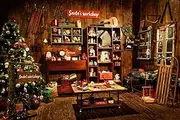 Christmas Santa's Workshop Photography Backdrop Vintage Rustic Wood House Cottage Gift Xmas Tree Decoration Background Kids Indoor Portrait Photo Studio Photobooth Props 9X6FT CEM251C