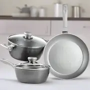 Danoz Kitchen ‍ 5Pc Set - FlavorStone Non-Stick Cookware Variety Set! Discover the sleek silver design - Free Postage