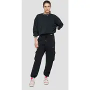 Replay Womens Sweat Pants Garment-Dyed Organic Fleece Cargo Black