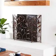 Fireplace Screen Guard, Flower Leaf Pattern Folding Fireplace Screen for Open Fire/Gas Fires/Log Wood Burner, Free StandingFire Guard - Red Copper