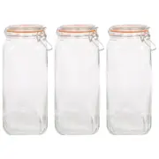 Argon Tableware Square Glass Jars with Clip-Top Lids - 2L - Pack of 3