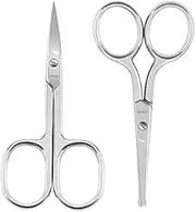 Stainless Steel Facial Scissors with Rounded and Curved Head for Eyebrows, Eyelashes, Nose Hair, Ear Hair, Moustache Grooming (Pack of 2)