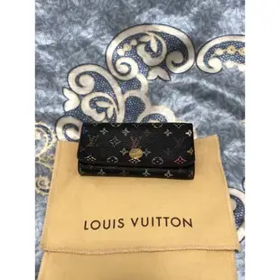 正品LV村上隆Monogram Multicolore黑彩鑰匙包