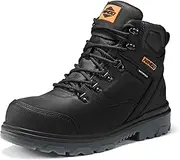 [NINGO] Mens Steel Toe Work Boots, Waterproof Heavy-Duty Safety Boots with TPU Protective Shell, Oil & Slip Resistant, Round Toe Construction Boots with Breathable Lining, EH Protection, for Industrial