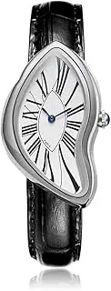 [Generic] Retro Futuristic Watch - Unisex Distorted Oval Design, 30x45mm Asymmetrical Face, Quartz Movement, 30M Water Resistant (Gold/Silver)