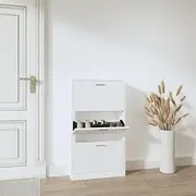 Shoe Cabinet White 59 x 17 x 108 cm – Engineered Wood, Slim Shoe Cabinet with Doors, Space-Saving Flip Drawer Shoe Storage for Entryway, Bedroom, or Living Room