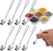 Yuiturt 8pcs Mini Stainless Steel Spoons Set, 7.5cm Tiny 304 Steel Spice Scoops for Salt/Jars/Honey, Cute Kitchen Measuring Spoons for Spices, Tea & Powder Ingredients(Silver)