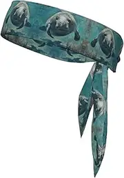 [YANYU] Crazy Save Manatee Print Sports Head Tie Sweat Wicking Head Tie Quick Dry Adjustable for Men and Women