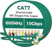 Cat 7 Ethernet Cable 100 FT, 10Gbps High Speed Internet Cord, SFTP Shielded, OFC Pure Copper, CAT7 RJ45 LAN Network Cable Compatible with PC, Laptop, PS5, Xbox Modem, Router, PoE, Green Cable