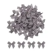 50Pcs Mini Gingham Ribbon Bow 1.5" Checkered Fabric Satin Black and Pink