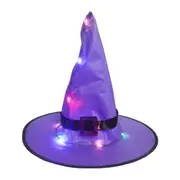 2 Pcs Halloween Glowing Witch Hat Lighting Head-Wear For Outdoor Cosplay Props Purple