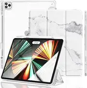 Gahwa Slim Case for iPad Pro 12.9 inch Case Cover 2022/2021/2020/2018 - [Built-in Pencil Holder] Shockproof Cover with Clear Transparent Back Shell, Also Fit iPad Pro 12.9 6th/5th/4th/3rd Gen - Marble