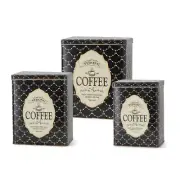 New French Country Farmhouse BLACK COFFEE CANISTER SET 3 Metal Tins