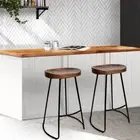 Set of 2 Tractor Bar Stool Backless Elm Wood Bar Stools wood seat 75cm - Black