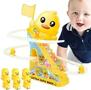 Small Ducks Climbing Toy, Electric Duck Slide Toy, Roller Coaster Toy for Kids, Duck Roller Coaster Toy, Electric Track Slide Toy, Duck Climbing Toy with Stairs and Electric Slide for Toddler