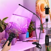 FIBRAVE 2 Heads 60LED Plant Grow Lights with Remote and Power Plug,Growing Lamp with Clip Red Blue Full Spectrum for Indoor Plants & Seed Starting, 10-Level Dimmable, Auto On Off, Timing 3/6/12/16Hrs
