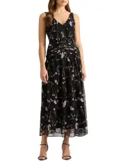 [David Lawrence] Gretel Silk Midi Dress in Black Multi