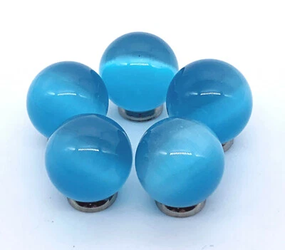 16mm Nimbus Light Blue Cat's Cats Eye Marbles Fiber Optic Spheres Pk 5 Cabochon