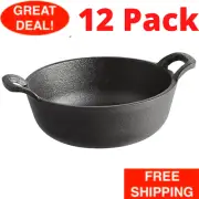 (12 Pack) 12 oz. Pre-Seasoned Black Mini Cast Iron Round Serving Bowl W/ Handles