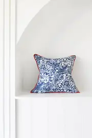 Mexican Painter Pillow Case, Frida Floral Decorative Cushion, Mexican Painter Art Garden Country - Block Print Blue